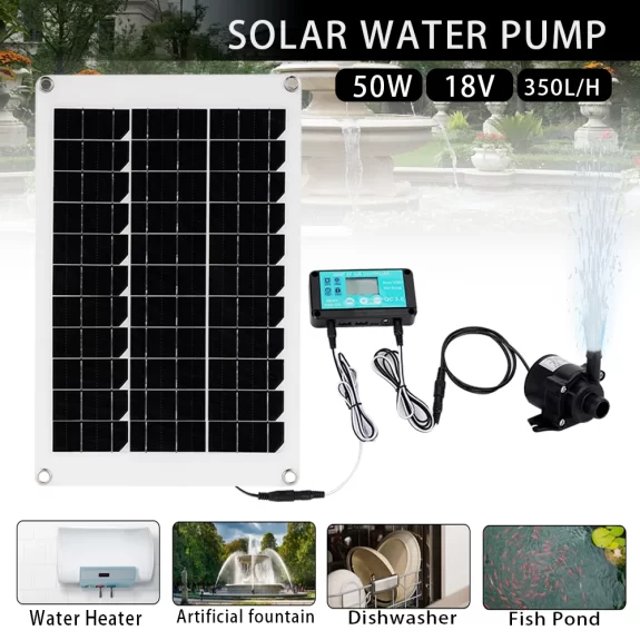 Kit de bomba de agua Solar sin escobillas, controlador Solar de 12V CC, 350L/H, Motor sumergible ultrasilencioso, aspersor de agua para piscina, estanque y jardín